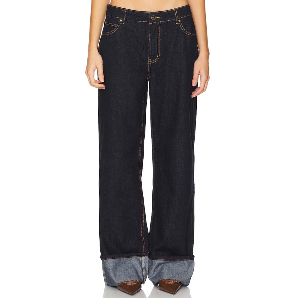 LIONESS Top Model Cuffed Jeans in Dark Denim Size Medium Dark Denim